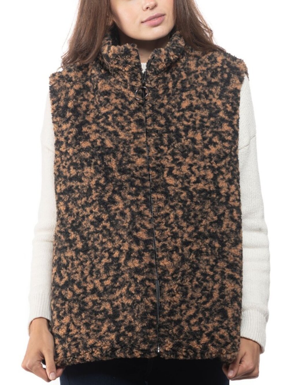 INC International Concepts Womens Animal Print Faux Fur Vest